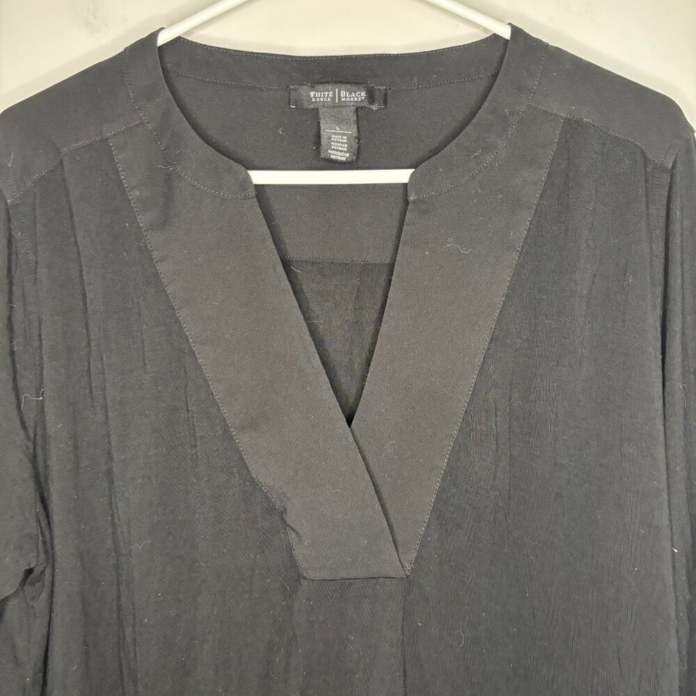 White House Black Market V-Neck Tunic Large Black Long Sleeve Flowy Stretch